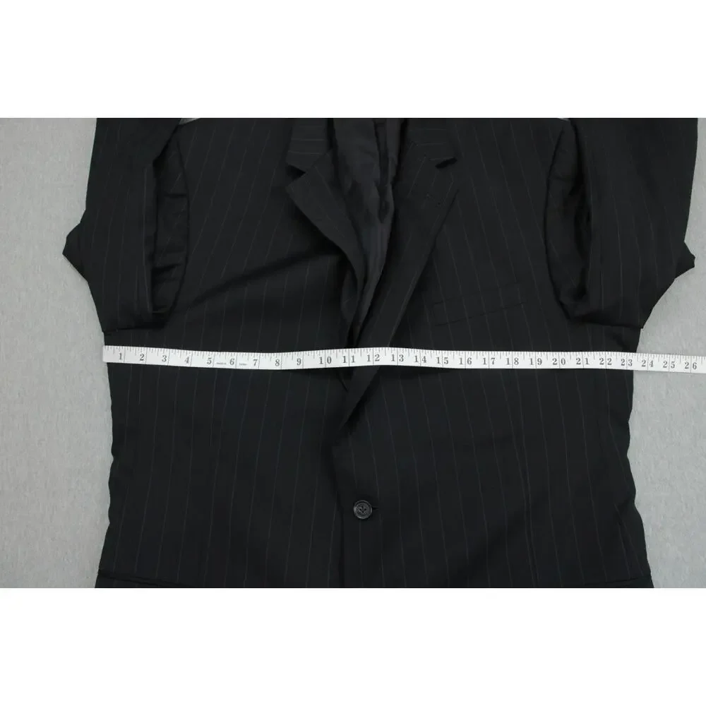 Jos A Bank Suit Mens 48L Black Pinstripe 100% Wool Pants Cuffed Pleated 38 x 30